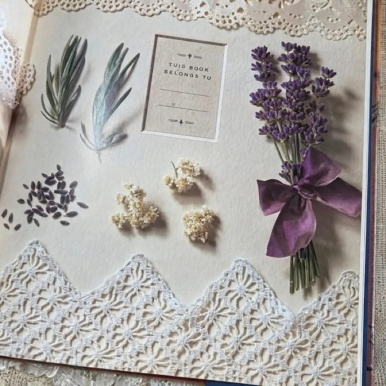 lavender sprig Victorian book