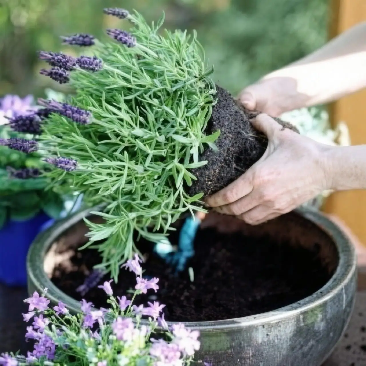 lavender container with thyme rosemary