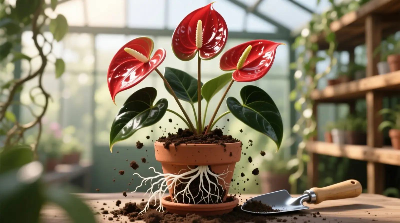 anthurium repotting hands step by step