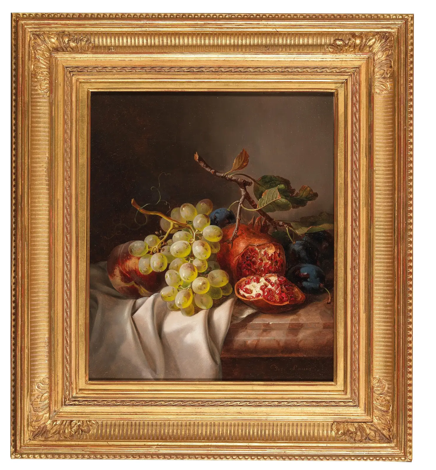 buddha's hand with pomegranate peach still life