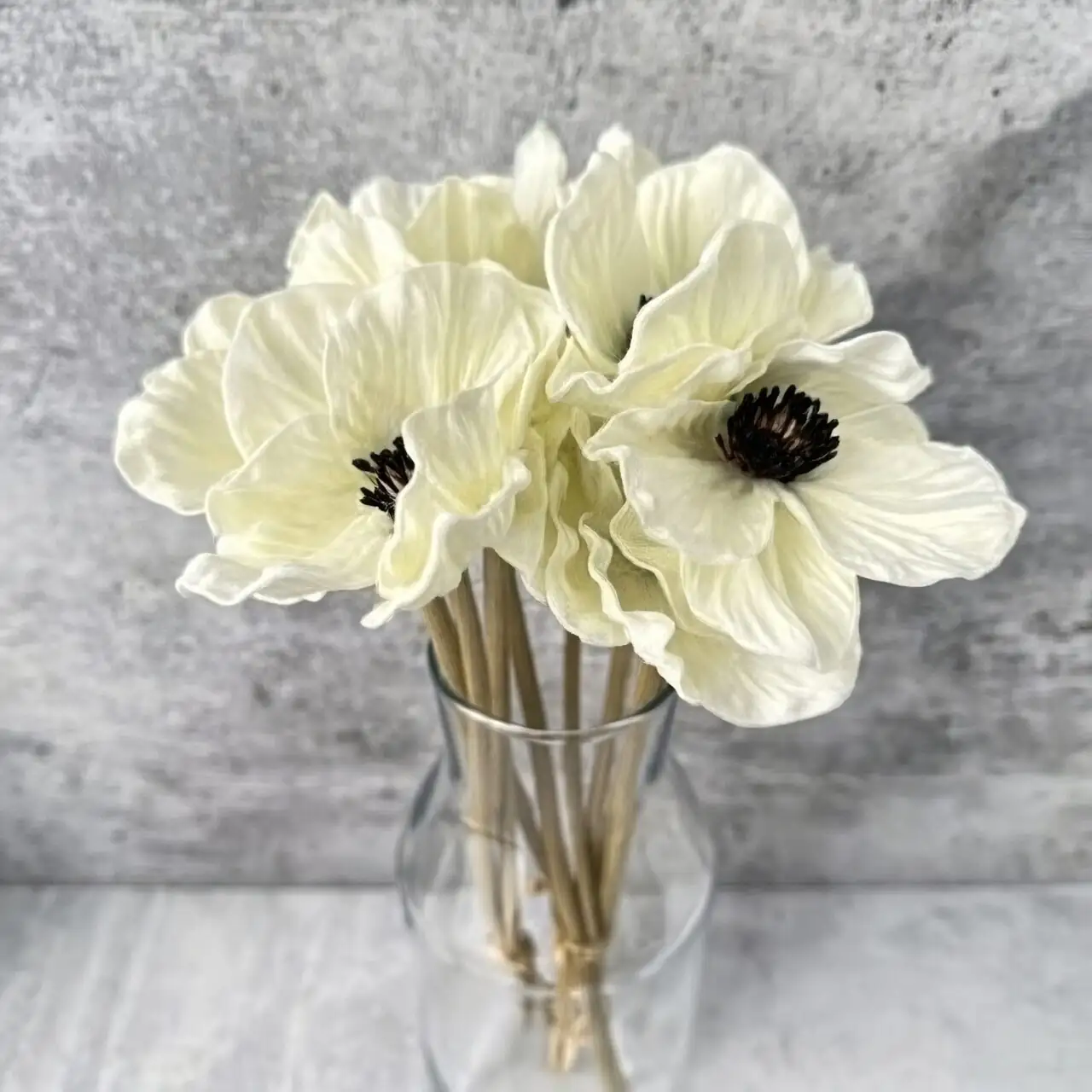 poppy anemone bouquet glass vase