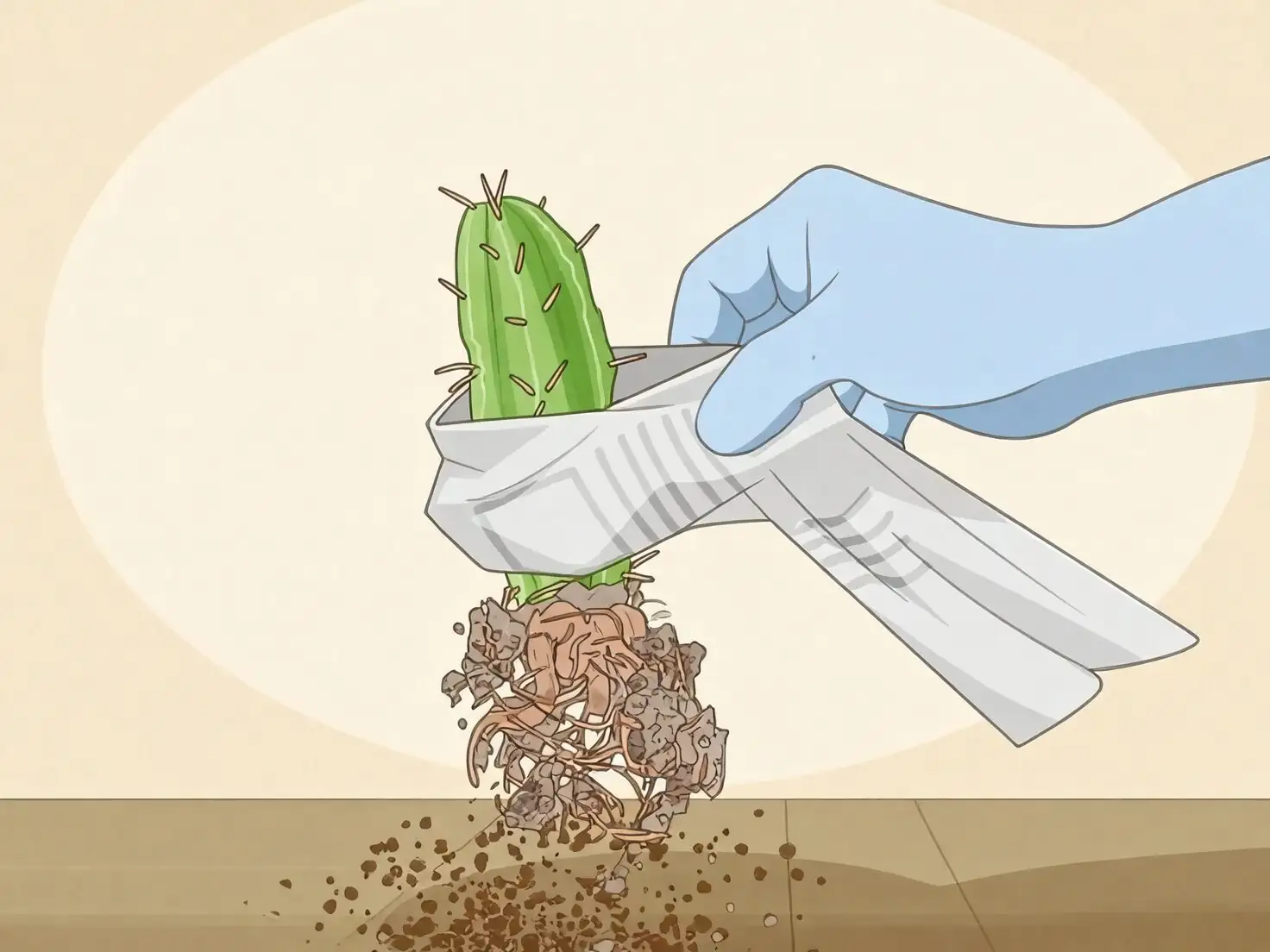 old man cactus repotting newspaper wrap