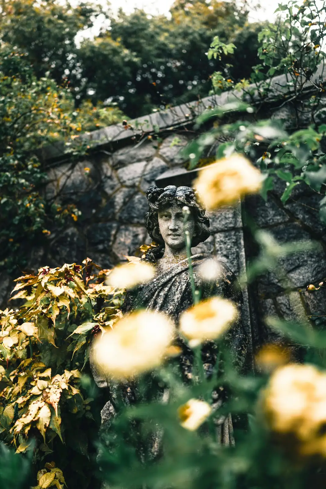 English ivy wreath on Bacchus statue