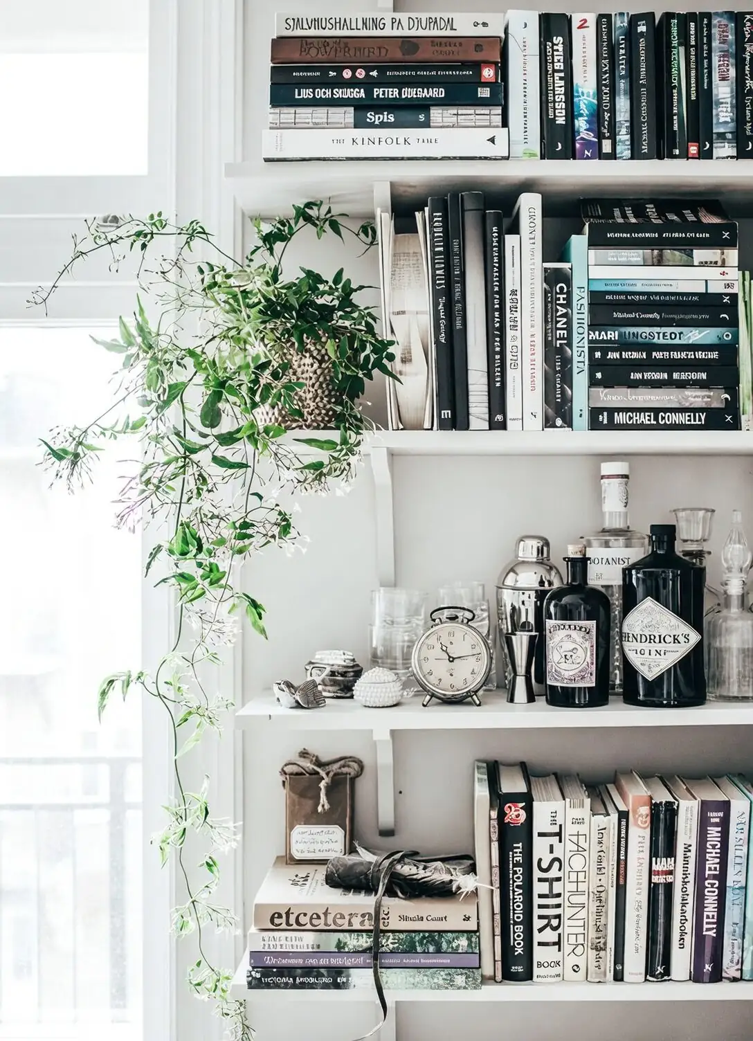 english ivy bookshelf styling