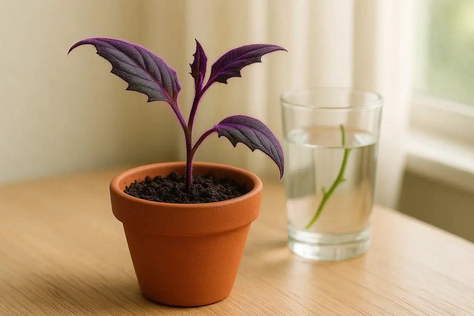 purple passion plant watering soil line
