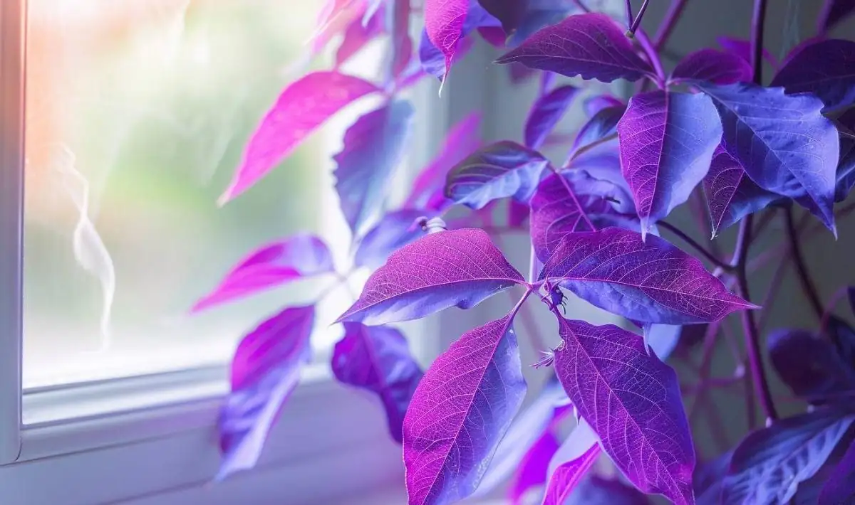 purple passion plant near window curtain