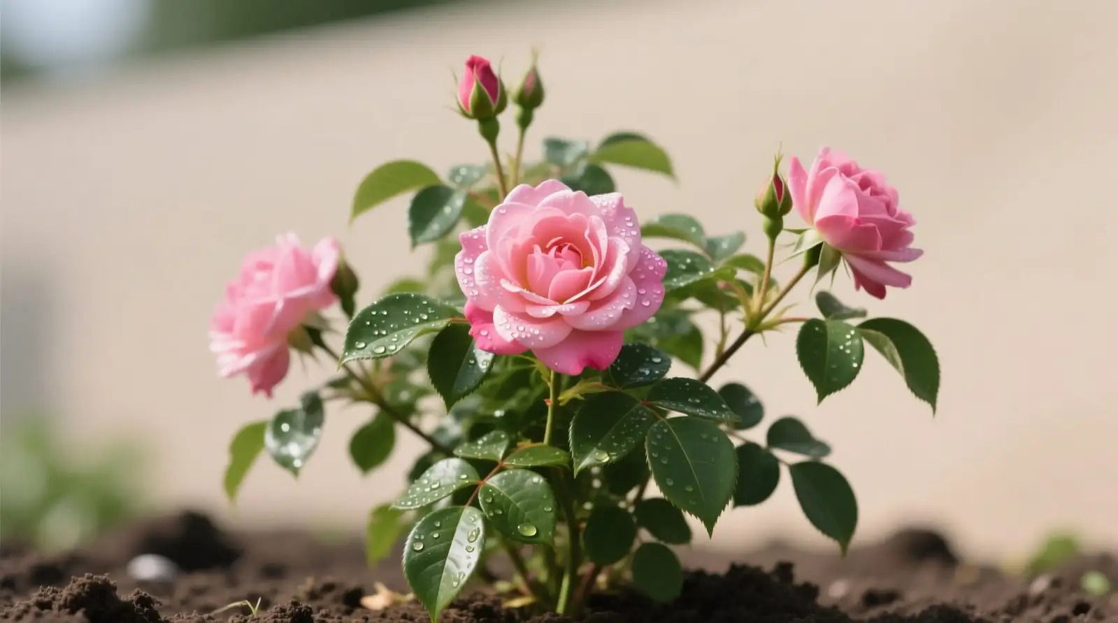 Rosa chinensis ground layering pinned cane
