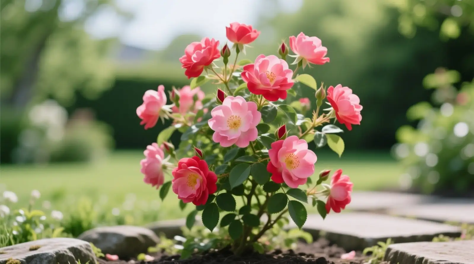 Rosa chinensis organic mulch ring