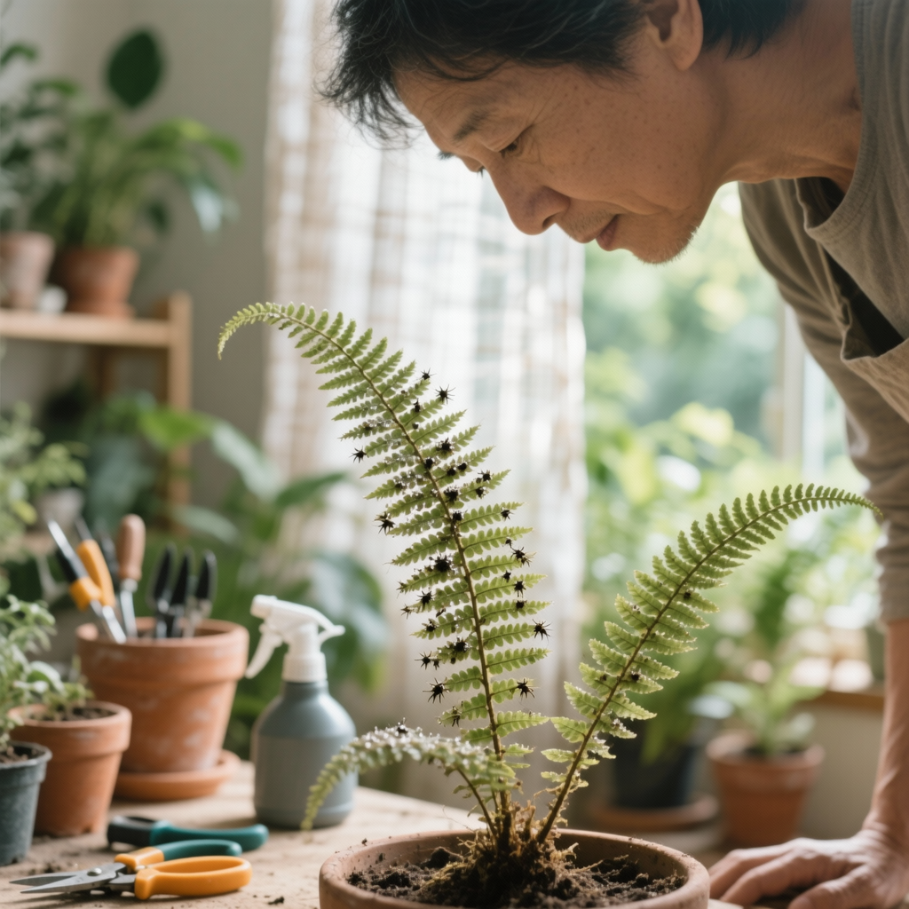 mealybugs on fern leaves