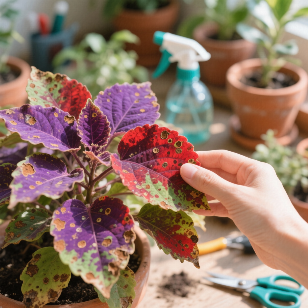 downy mildew on coleus leaves