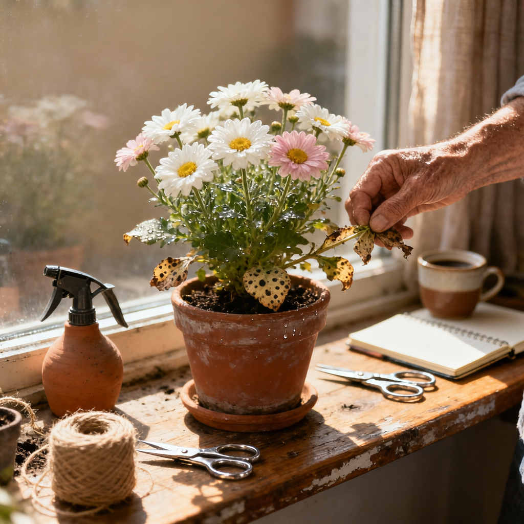 daisy on windowsill bright room