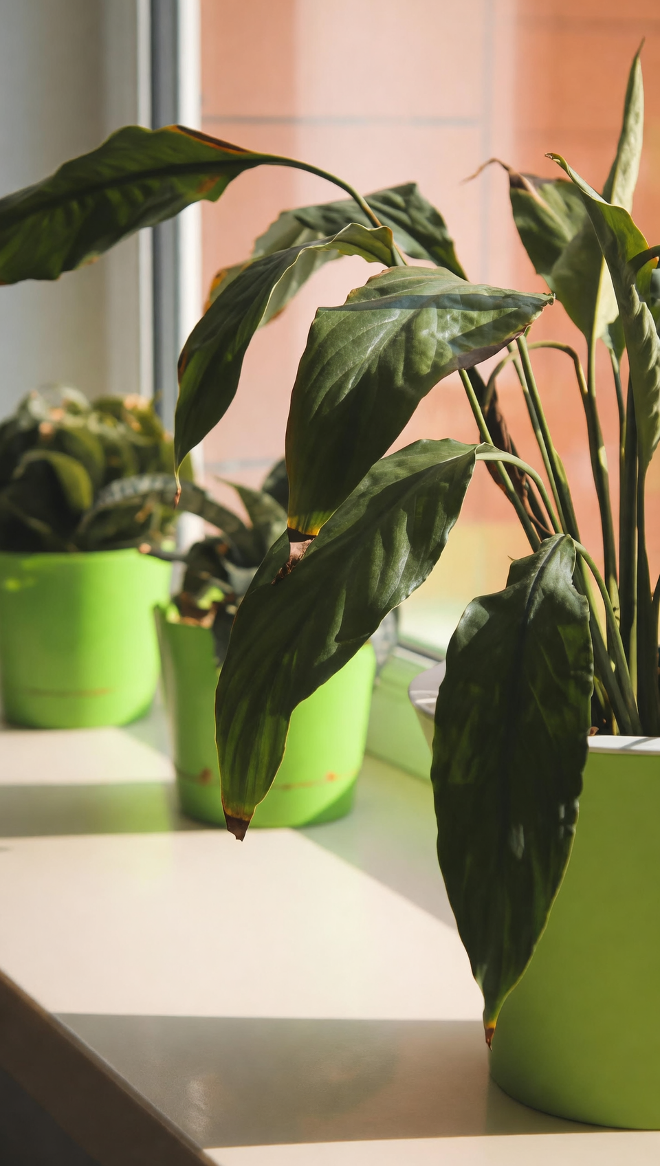 caladium pots in indirect sunlight