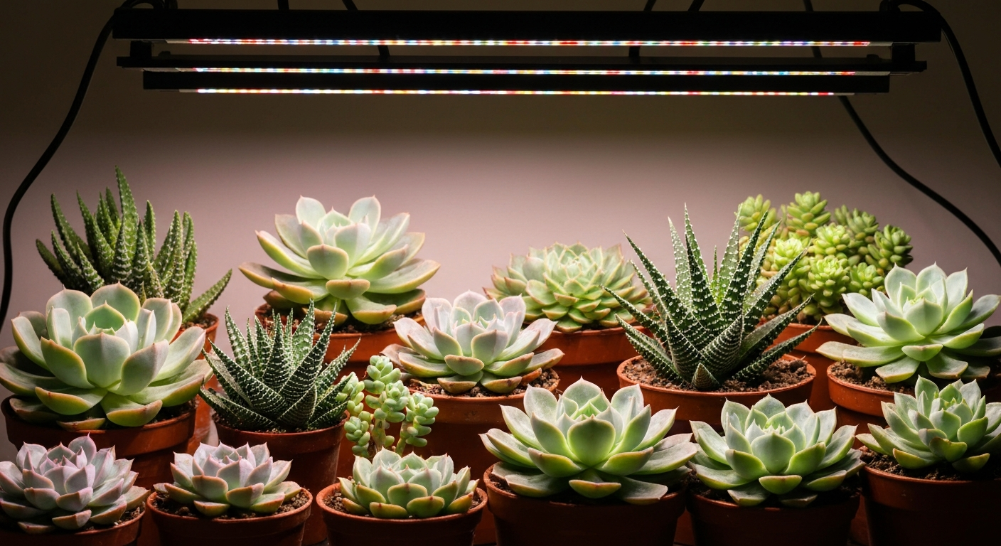 succulents under grow lights