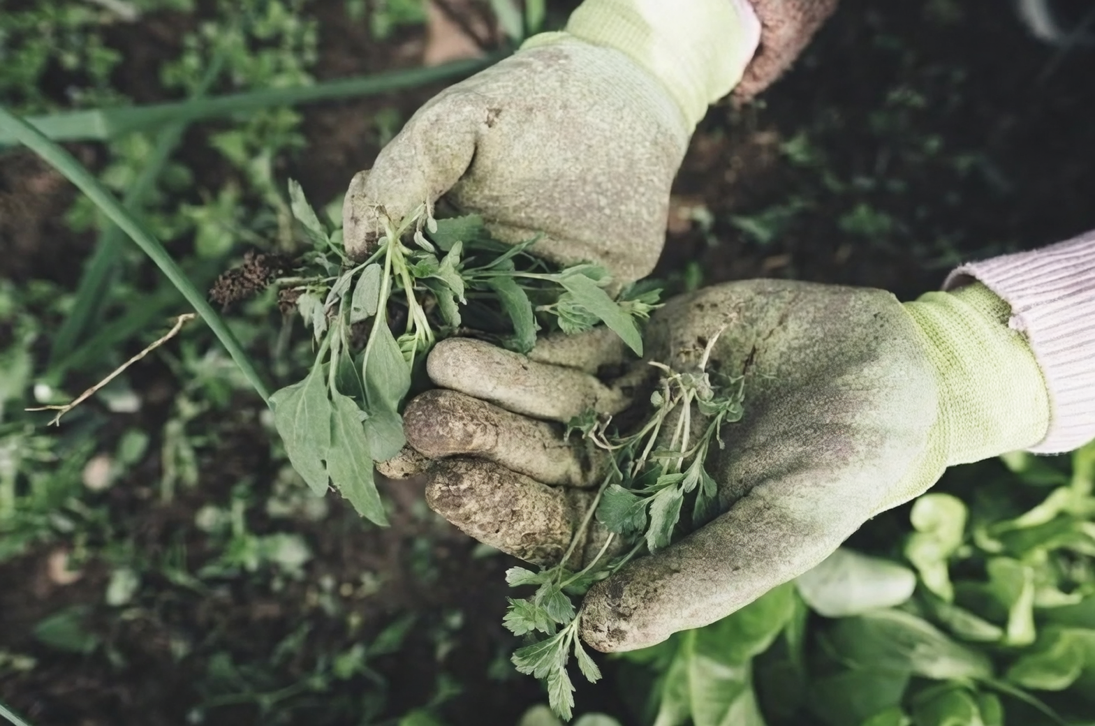 weighing potted plant by hand
