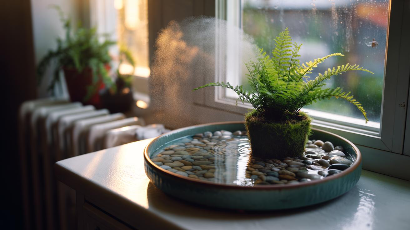 indoor plants pebble tray setup