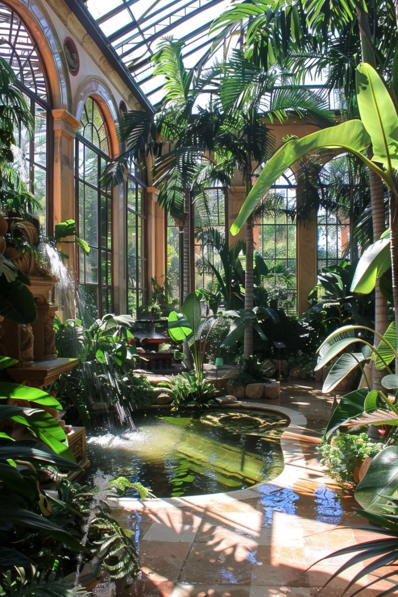 tropical plants in greenhouse