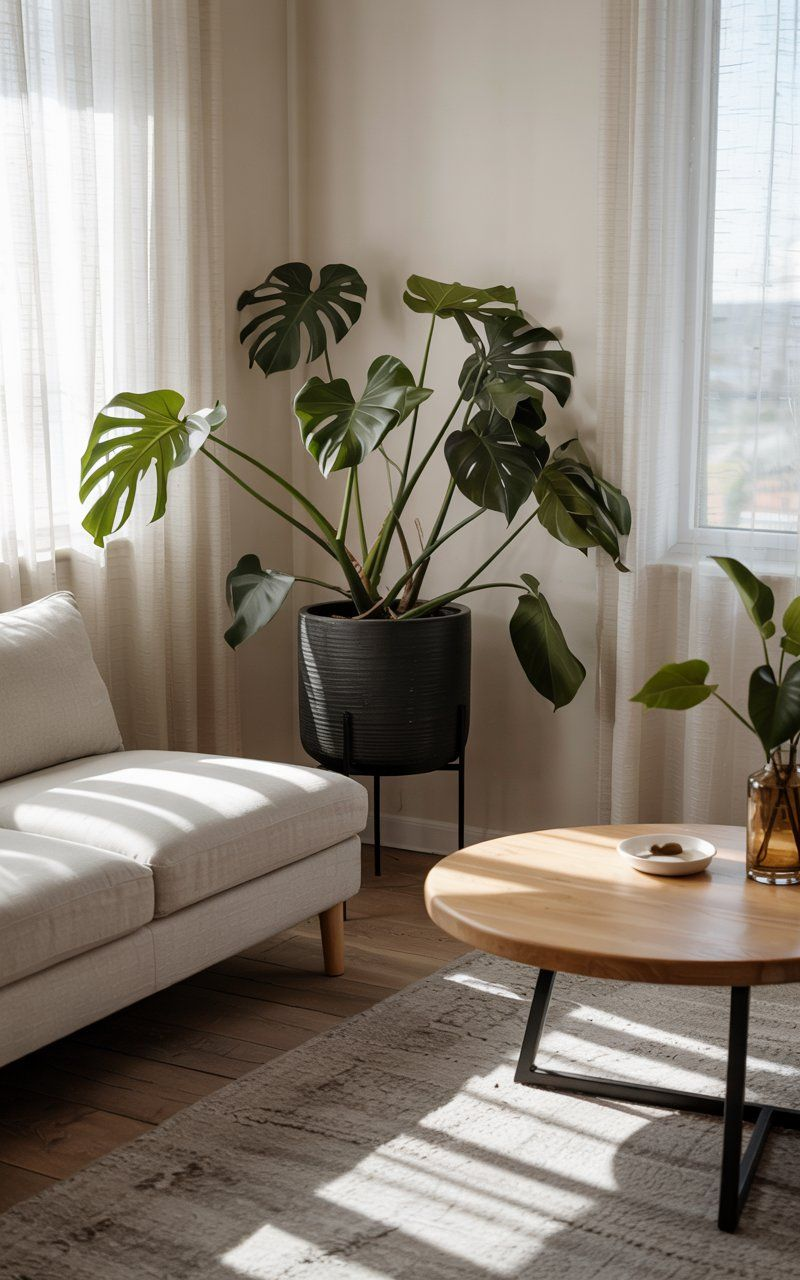 Monstera in living room corner