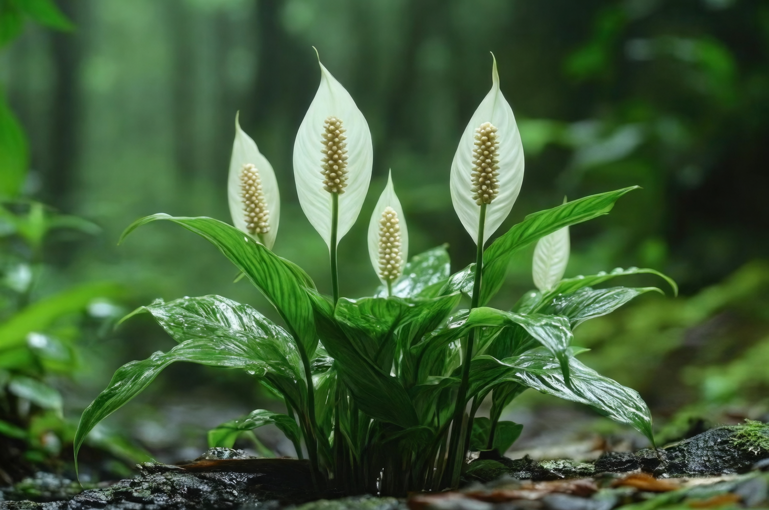 peace lily in tropical rainforest
