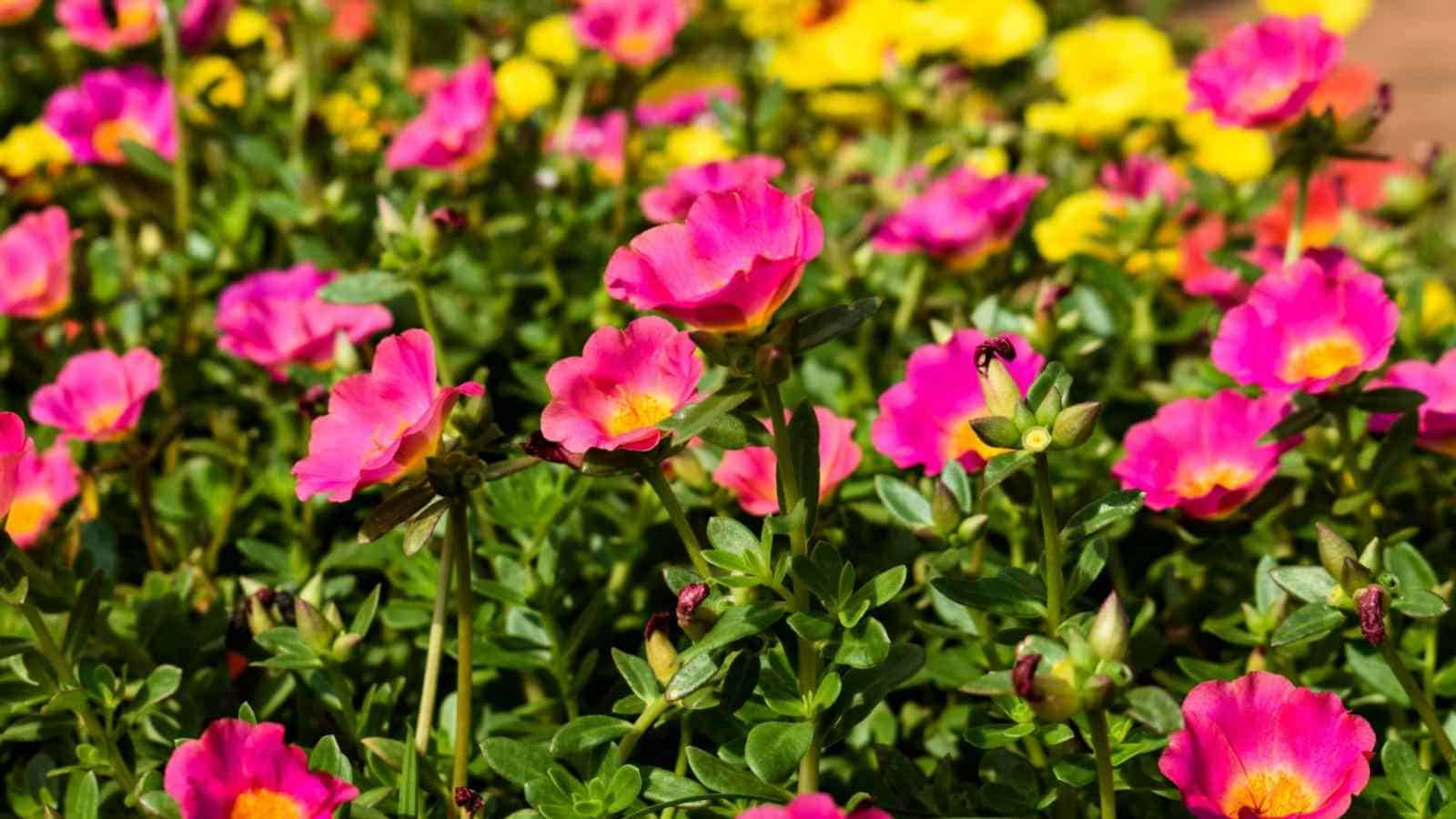 moss rose colorful blooms close-up