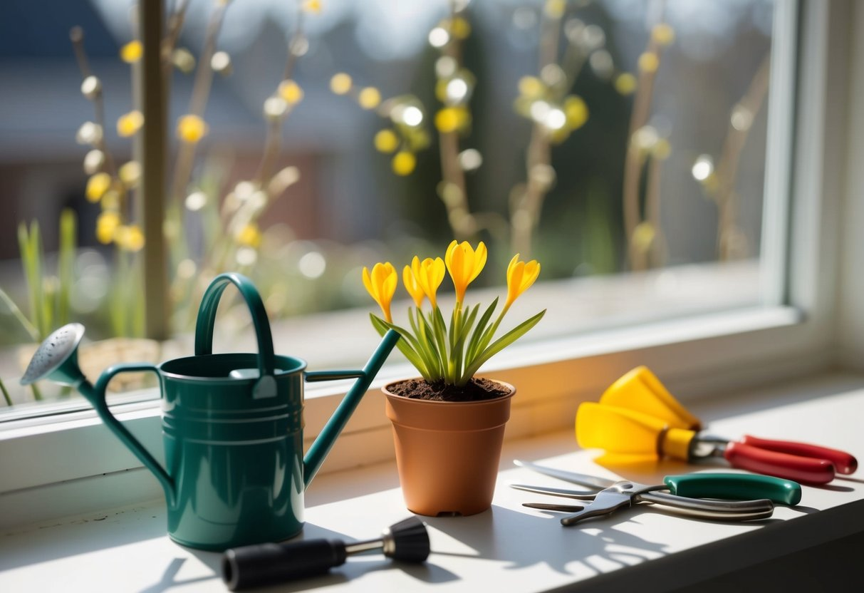 saffron crocus on sunny windowsill