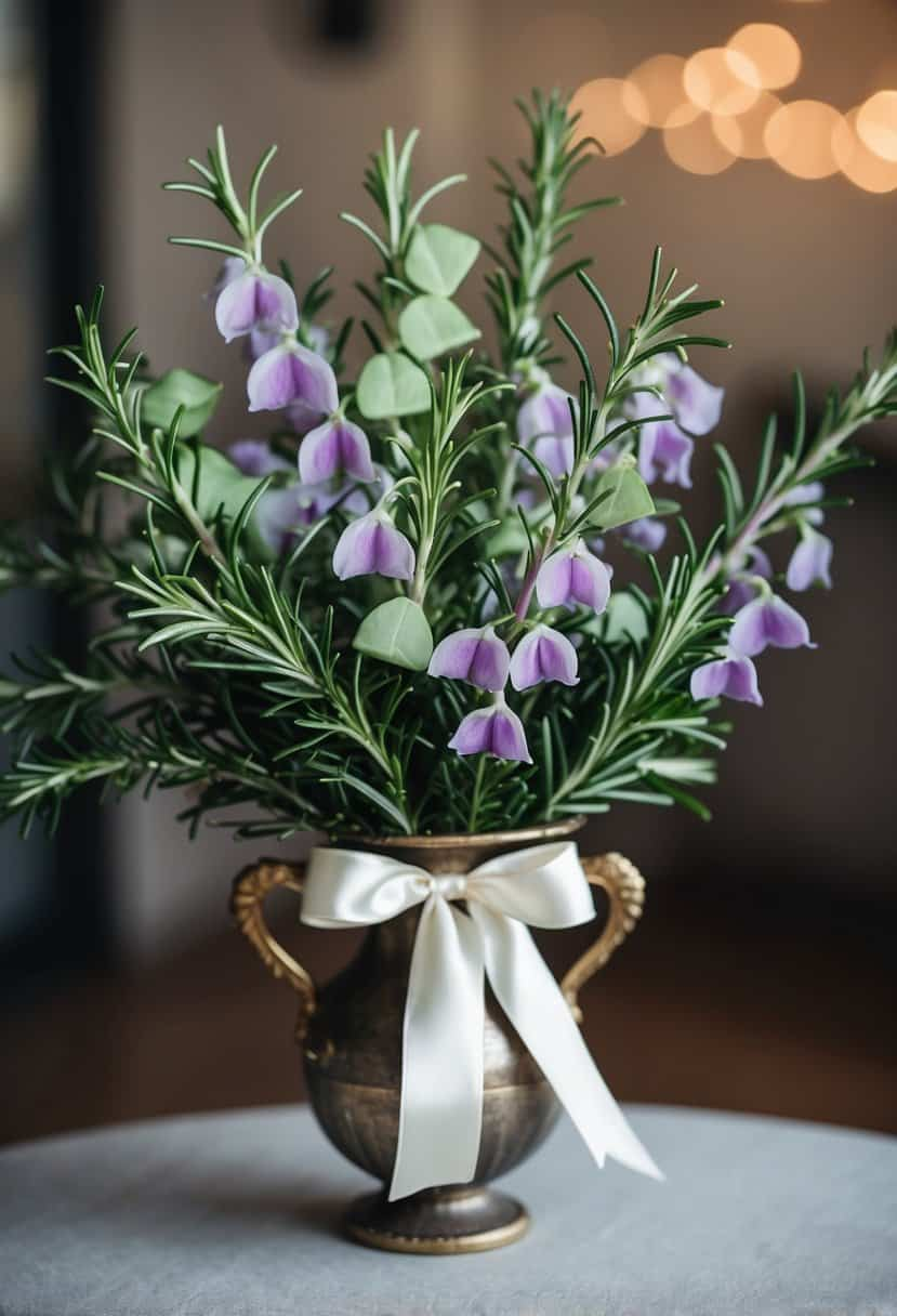 sweet violet rosemary daisy bouquet