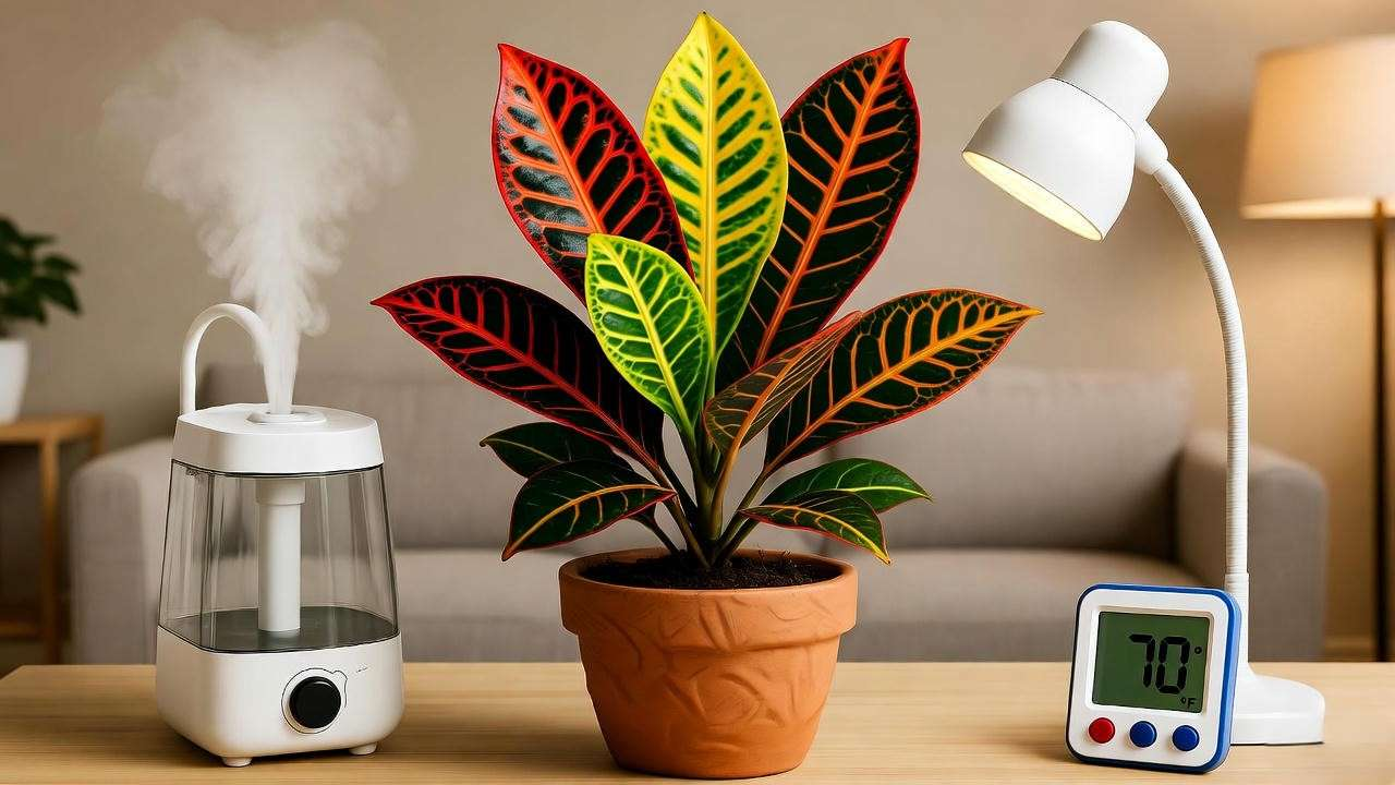 croton with humidifier pebble tray