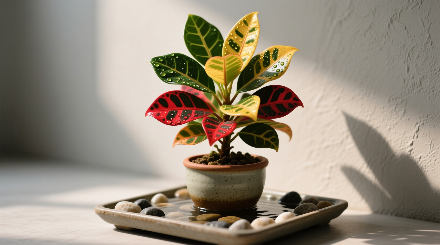 croton plant grouping pebble tray