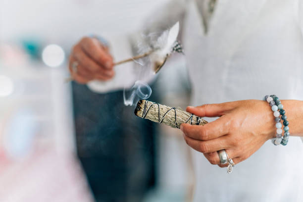 sage bundles drying in apothecary