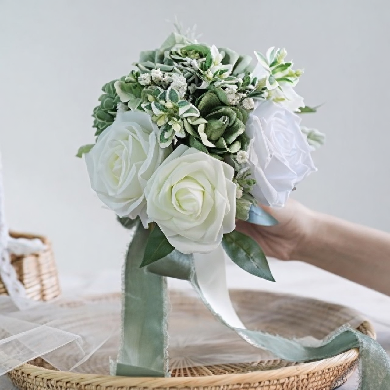 sage leaves in wedding bouquet