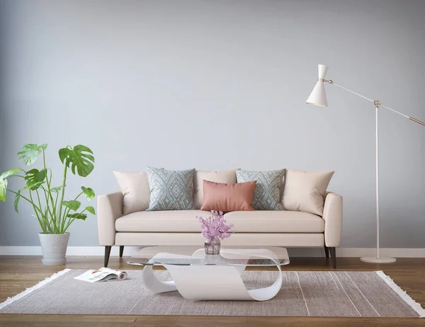 large monstera next to sofa