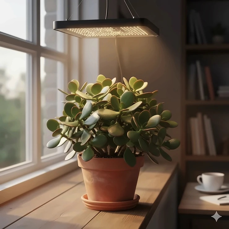 jade plant under grow light
