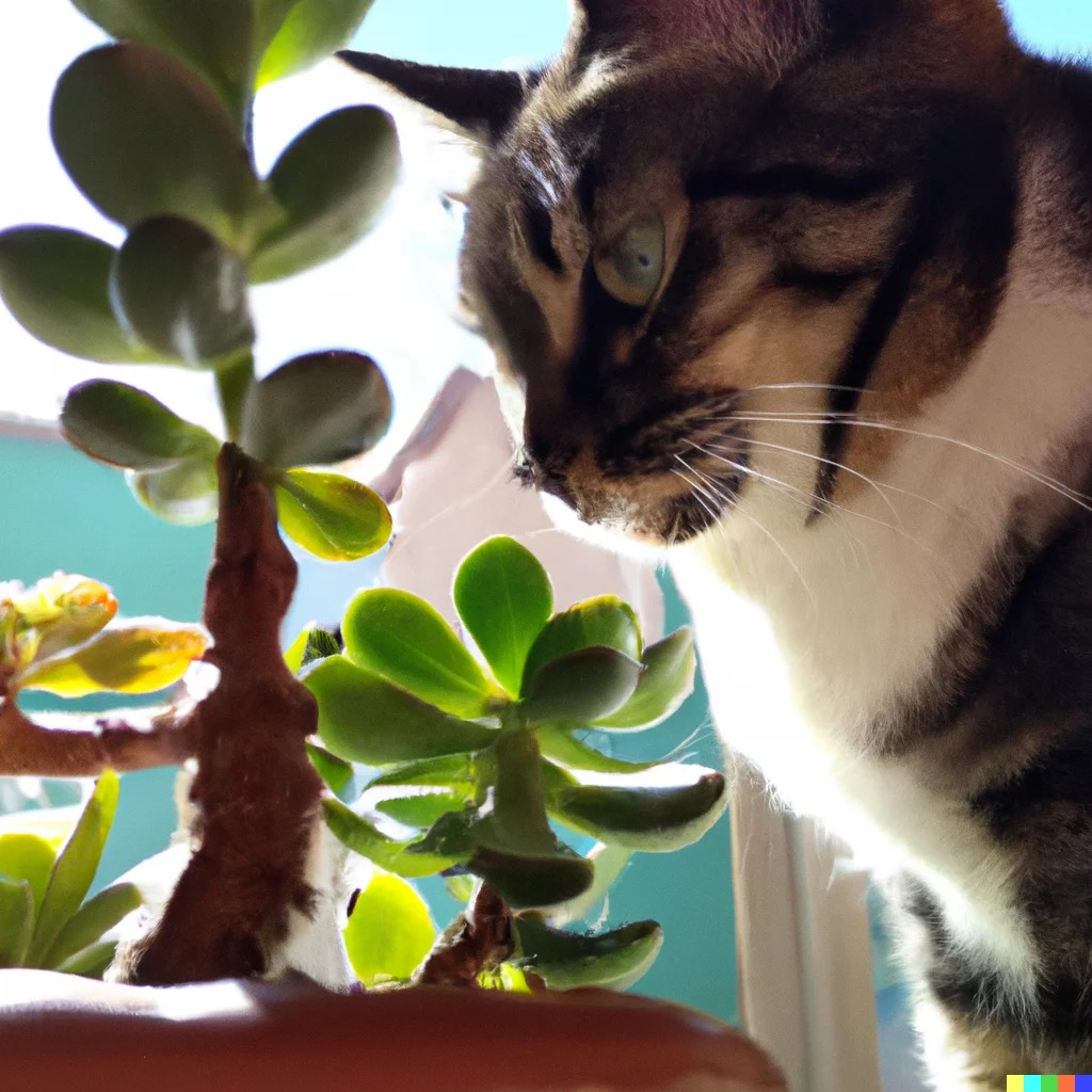 jade plant high shelf cat