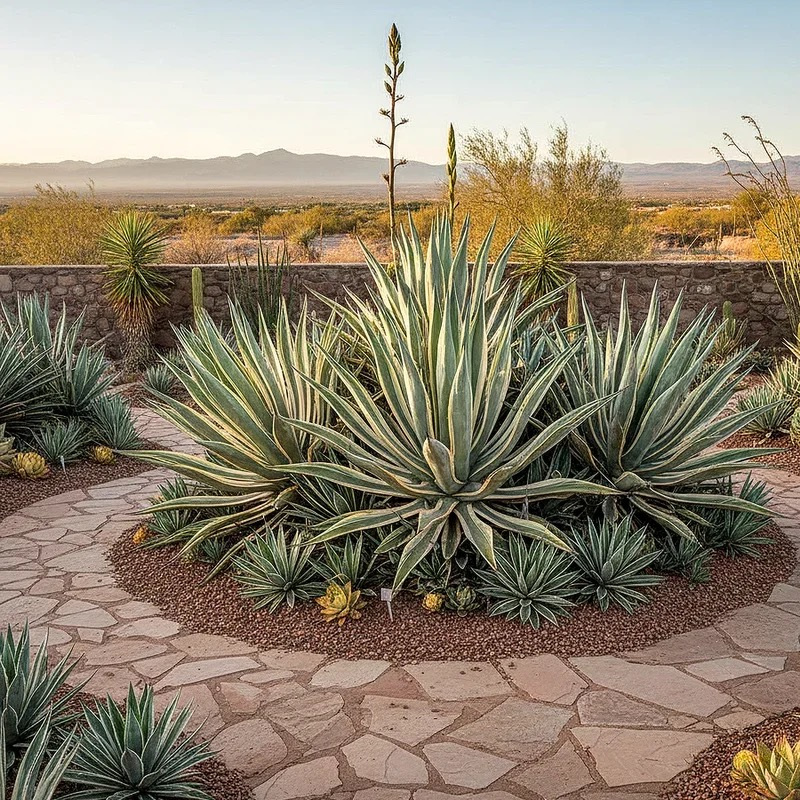 agave americana garden pathway border