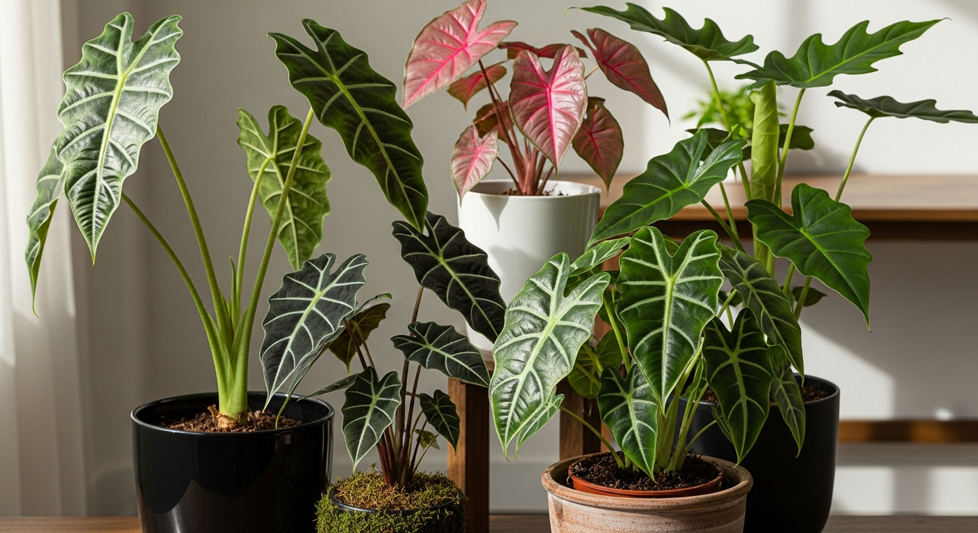 alocasia bathroom shelf bright light