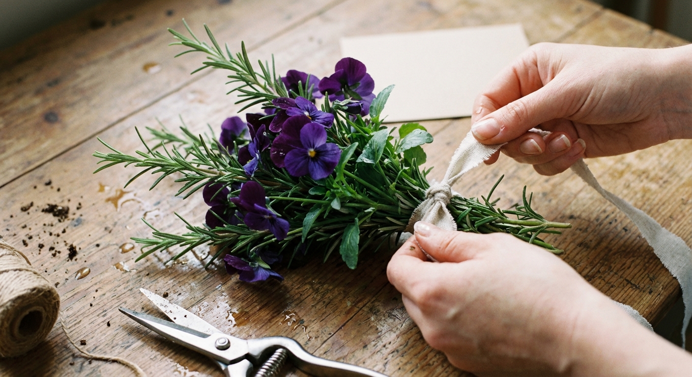 sweet violet hand-tied posy ribbon