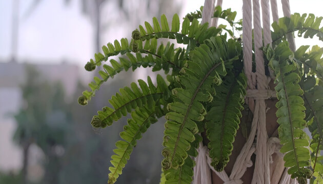 boston fern fiddlehead close-up