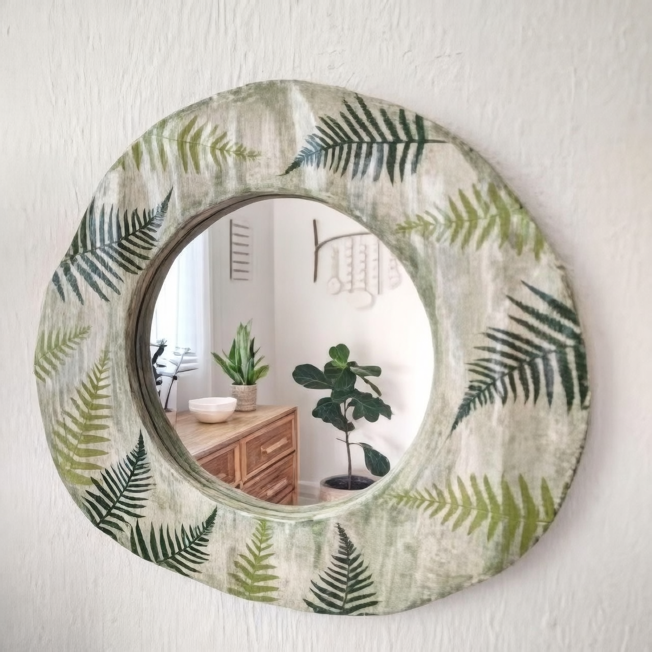 boston fern mirror white wall