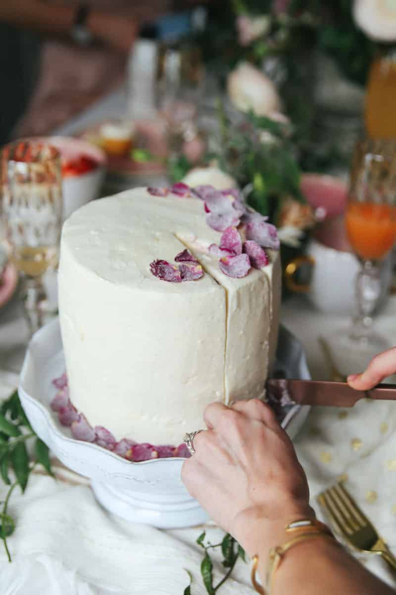 candied dianthus petals on cake