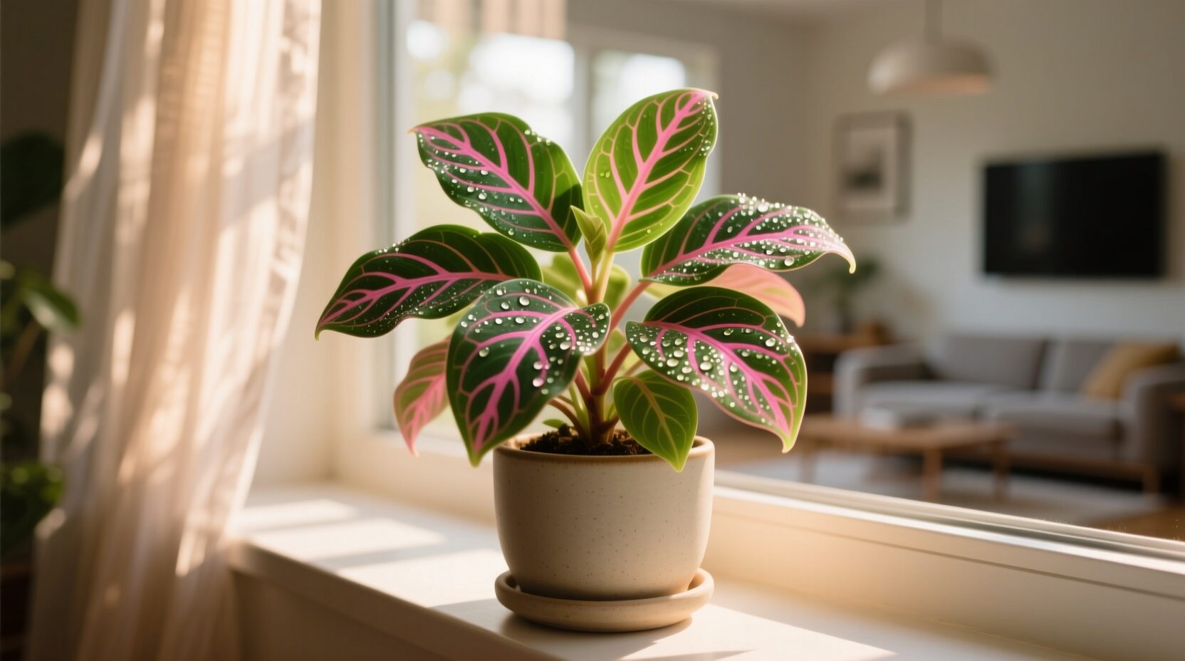 fittonia on desk window light