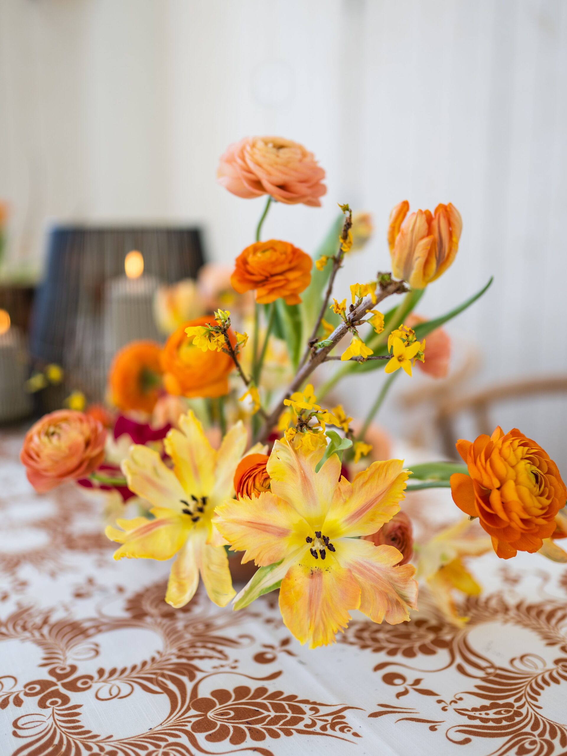 ranunculus low bowl centerpiece