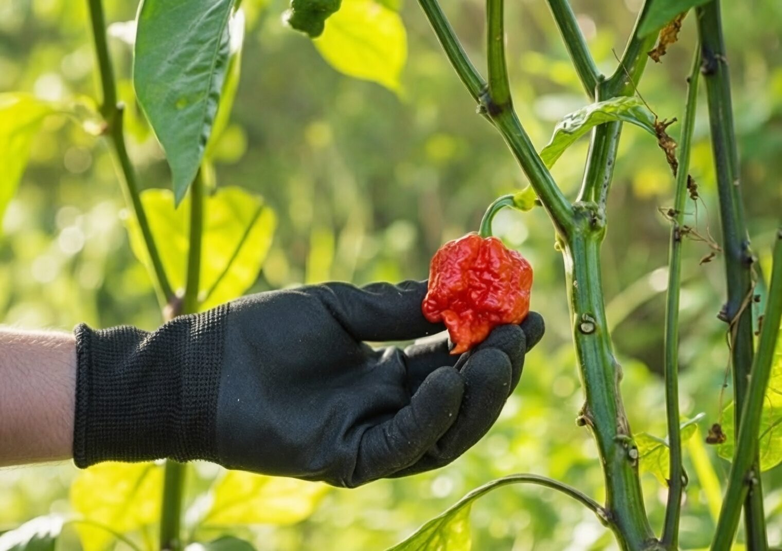 ornamental pepper harvest with gloves