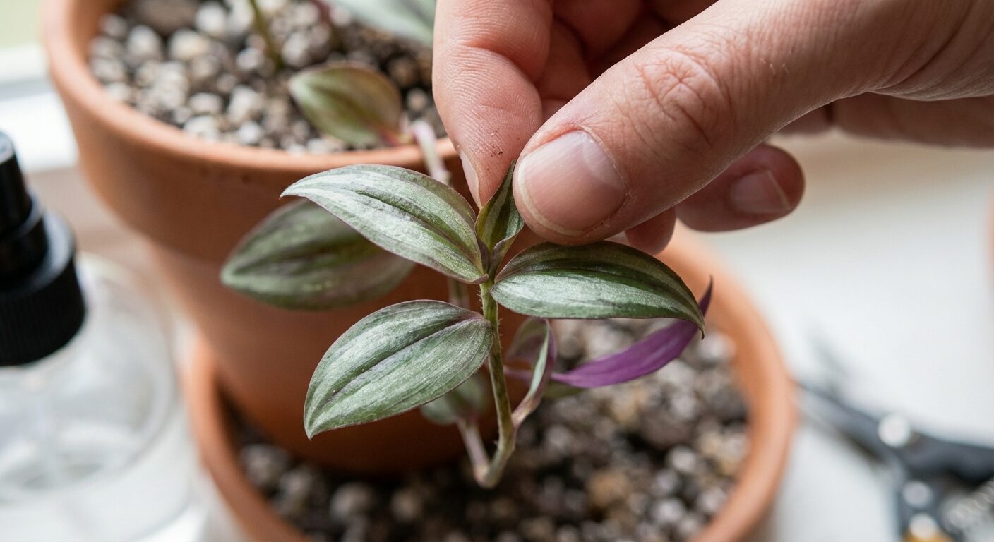 tradescantia zebrina pinching tips close-up