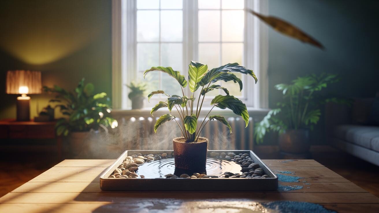 fittonia pebble tray humidifier desk
