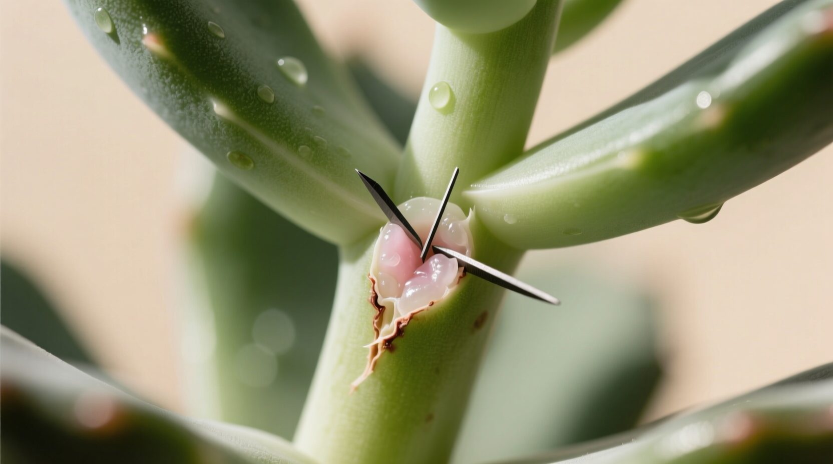 jade plant sap cut stem macro