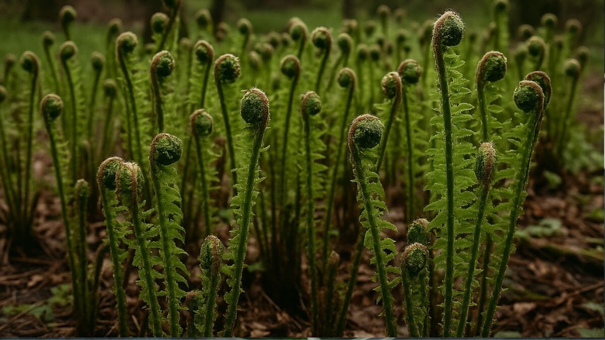 bracken fern fiddleheads in wild