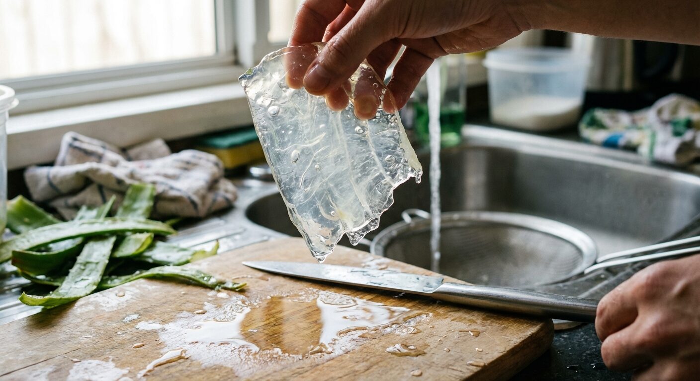 aloe vera filleting close up