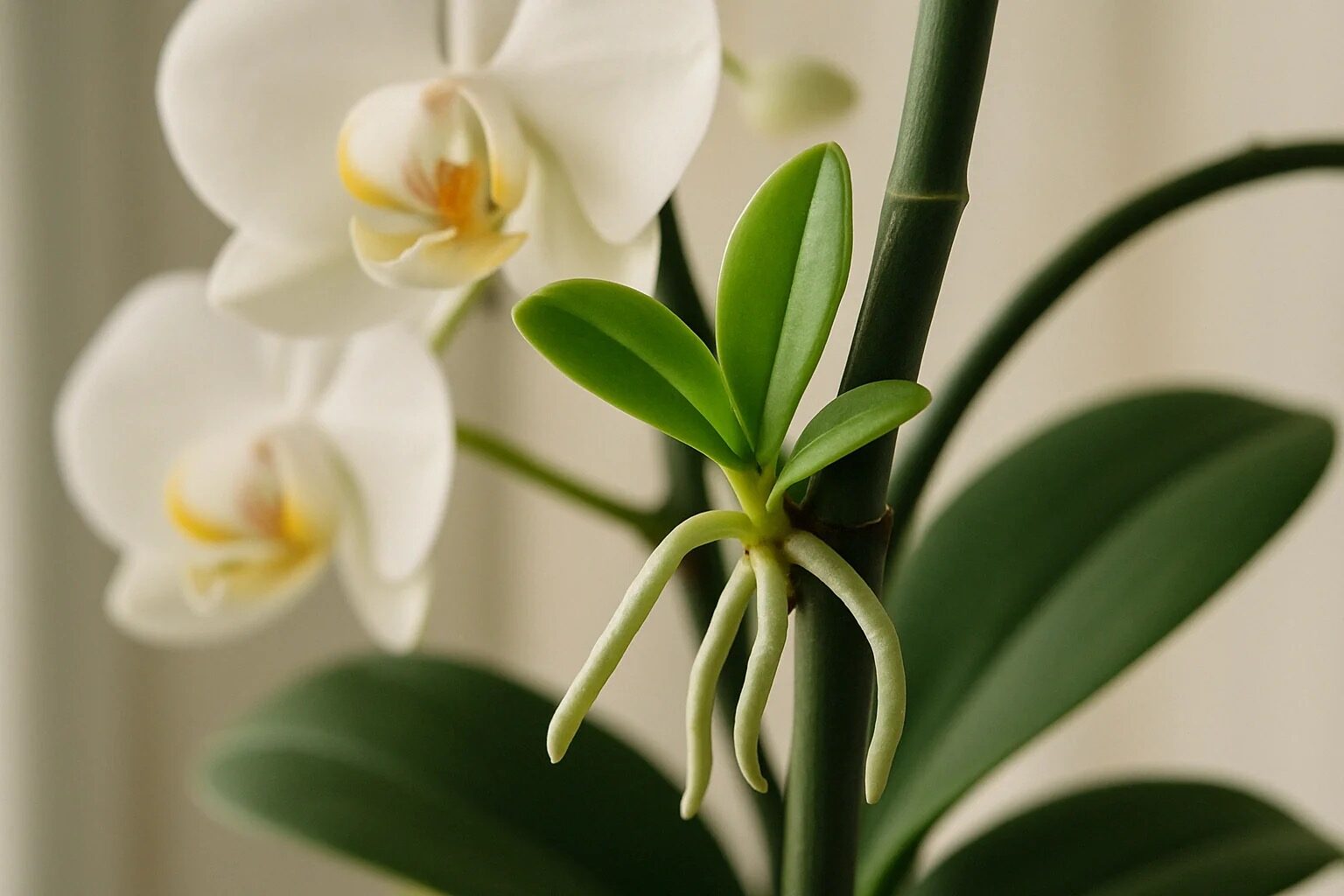 phalaenopsis keiki roots close-up