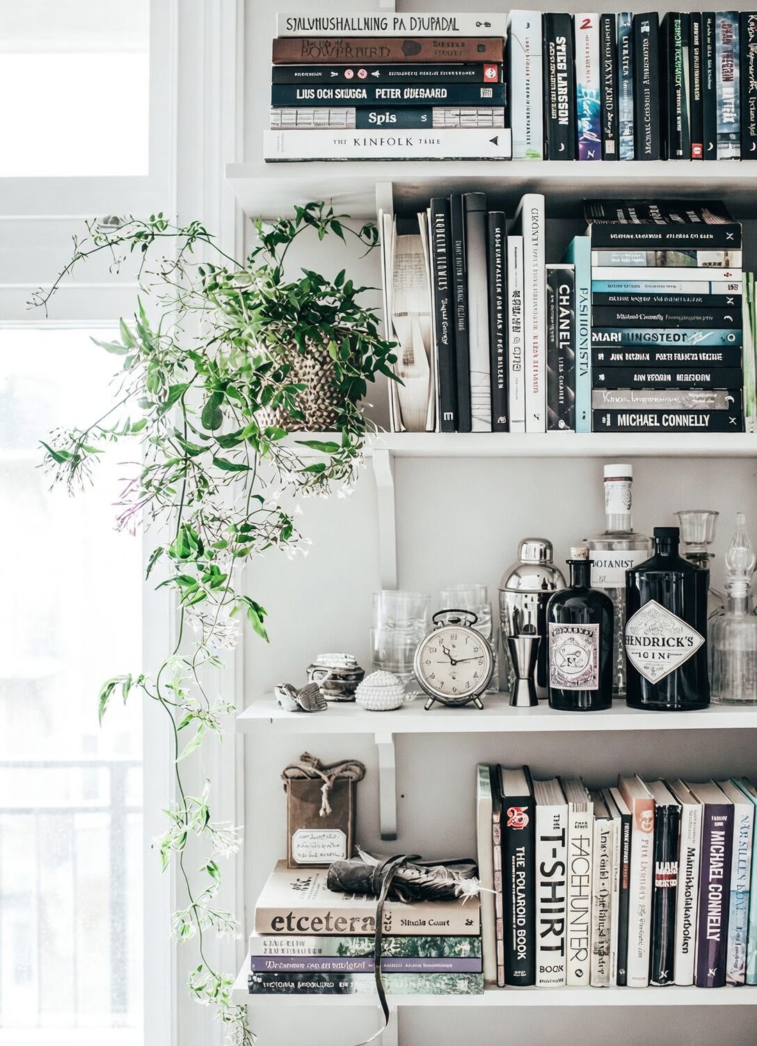 english ivy bookshelf styling