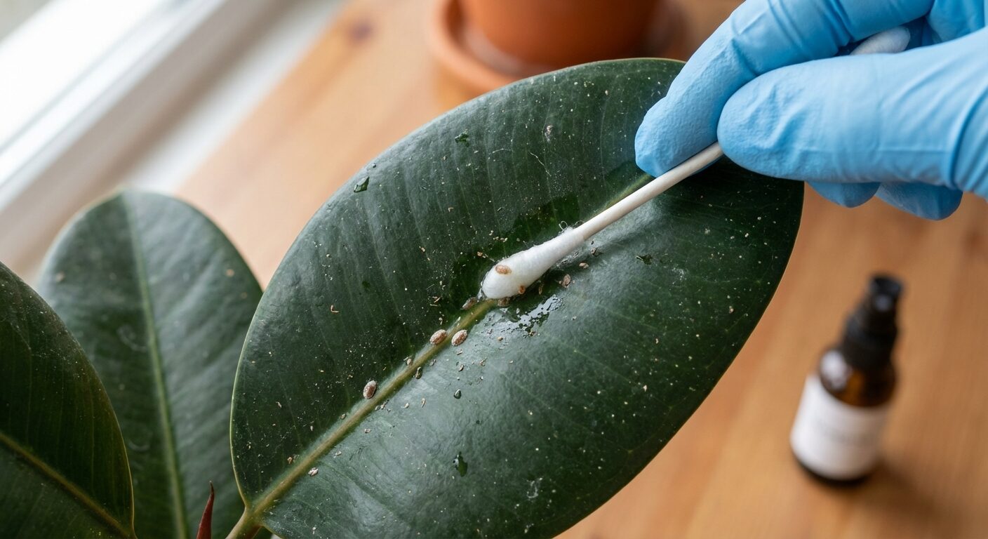 podocarpus scale removal cotton swab