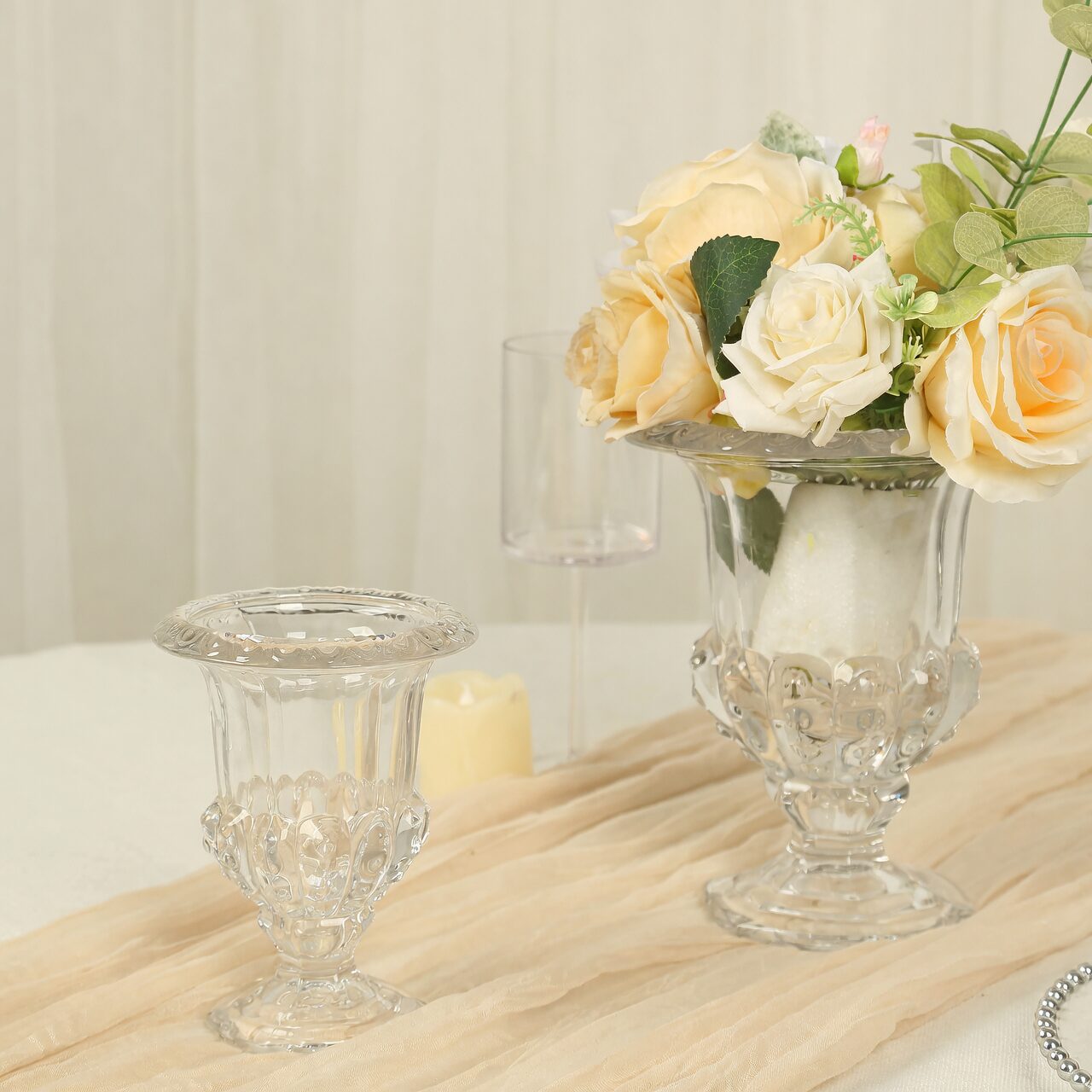 miniature rose cut flowers glass vase dining table